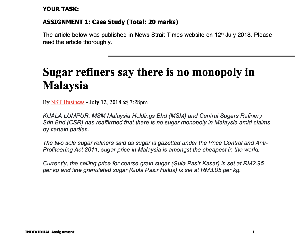 YOUR TASK: ASSIGNMENT 1: Case Study (Total: 20