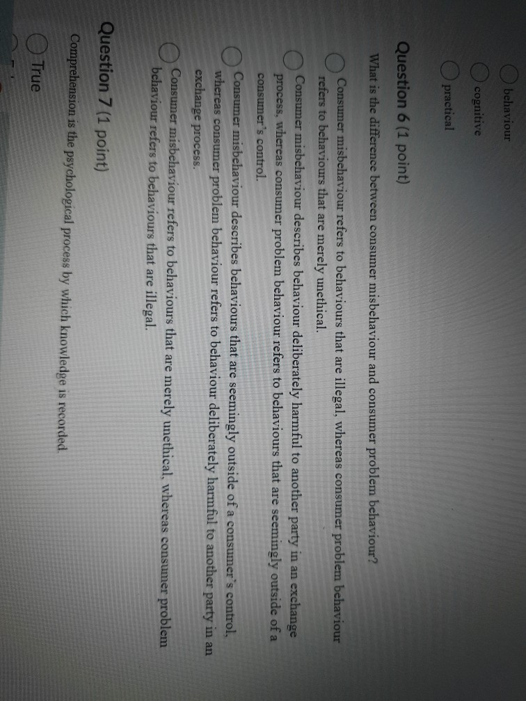 behaviour cognitive Opractical Question 6 (1
