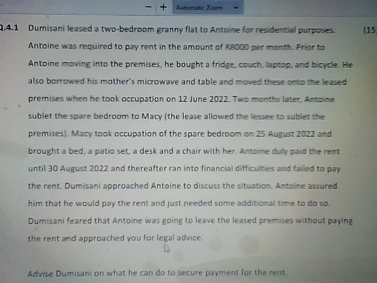 4.1 Dumisani leased a two-bedroom granny flat to