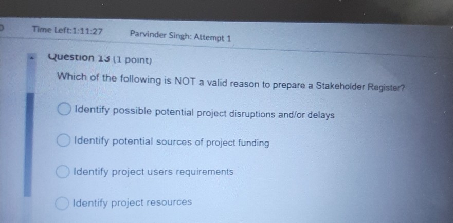 Time Left:1:11:27 Parvinder Singh: Attempt 1