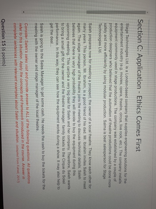 Section C: Application - Ethics Comes First Stage