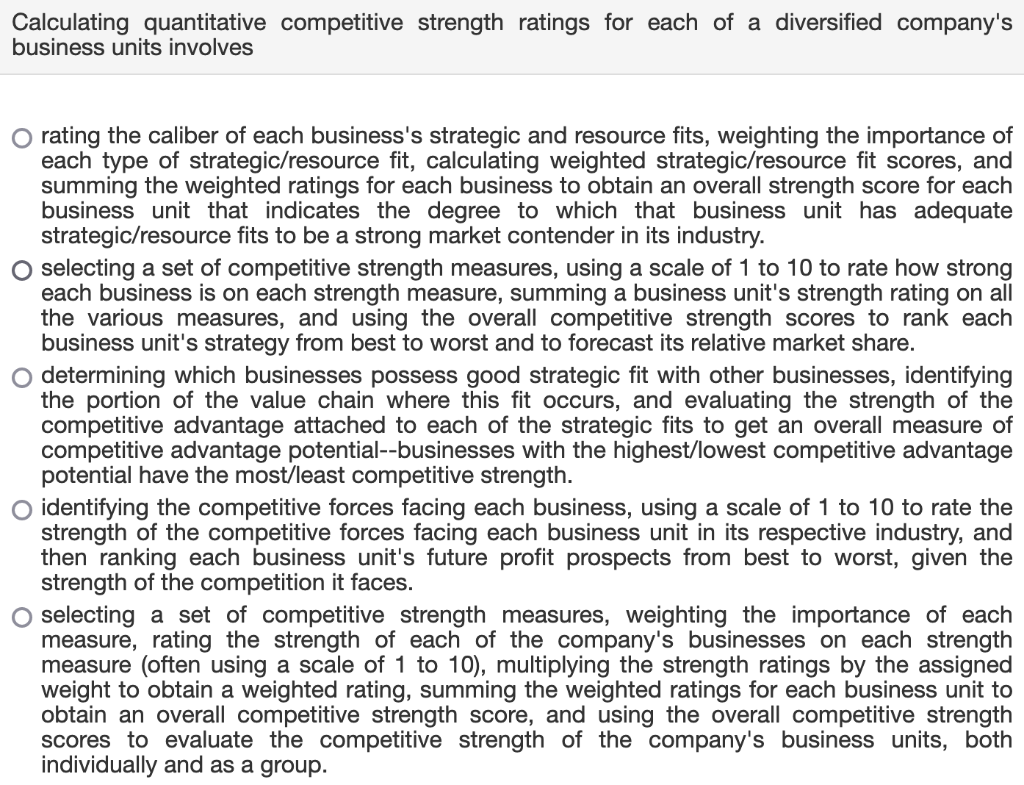 Calculating quantitative competitive strength