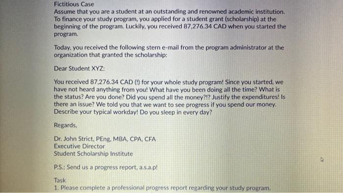 Fictitious Case Assume that you are a student at