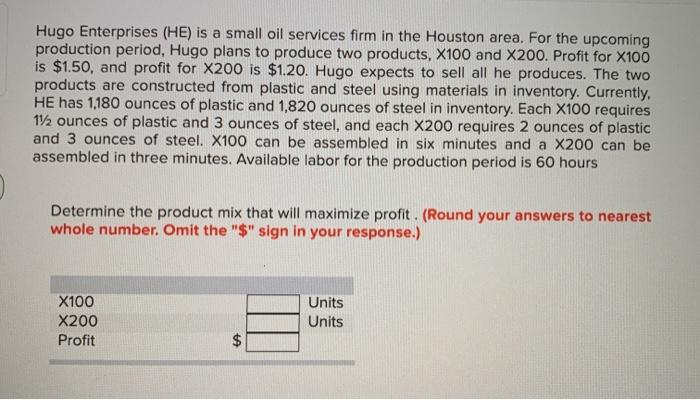 Hugo Enterprises (HE) is a small oil services