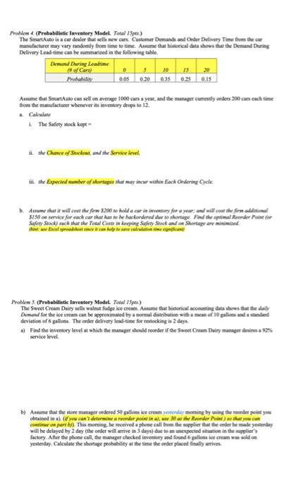 Problem (Probabilistic Inventory Model Total