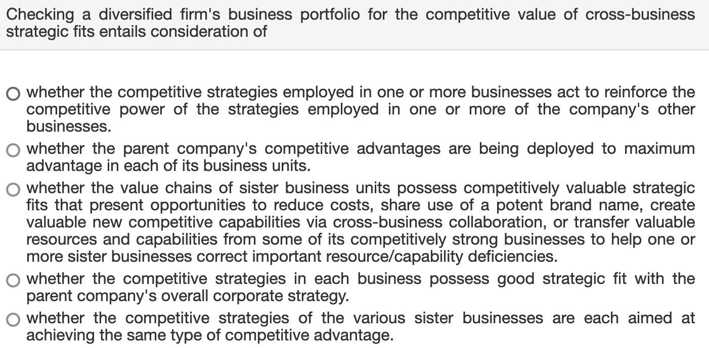 Checking a diversified firm's business portfolio