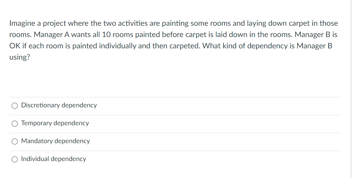 Solve Imagine a project where the two activities