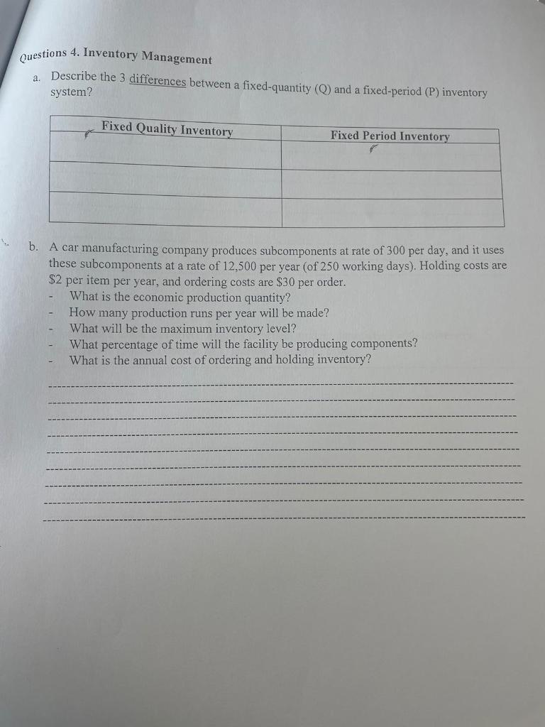 Questions 4. Inventory Management a. Describe the