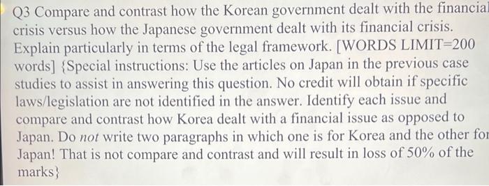 Q3 Compare and contrast how the Korean government