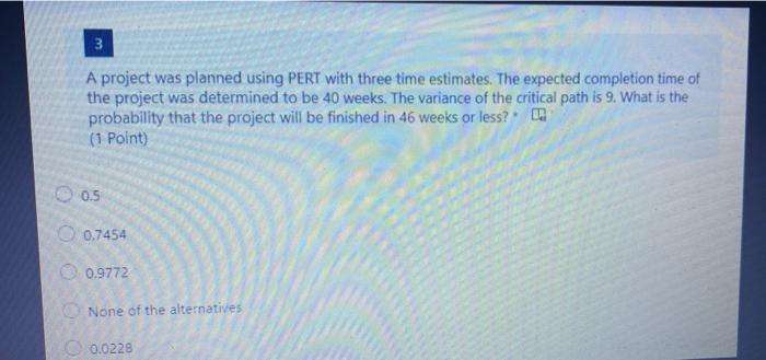 A project was planned using PERT with three time