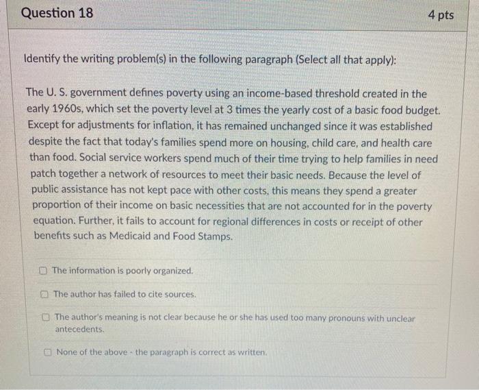 APA Writing Style Question 18 4 pts Identify the