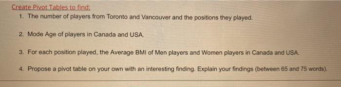 make own data Create Pivot Tables to find 1. The