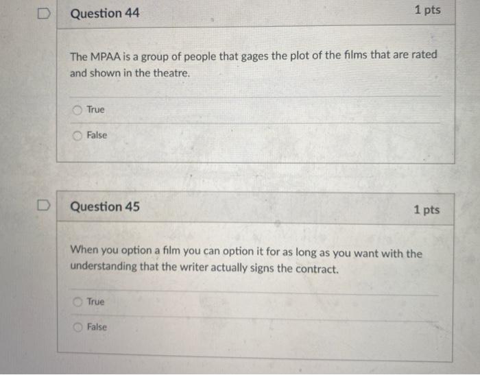 Question 44 1 pts The MPAA is a group of people