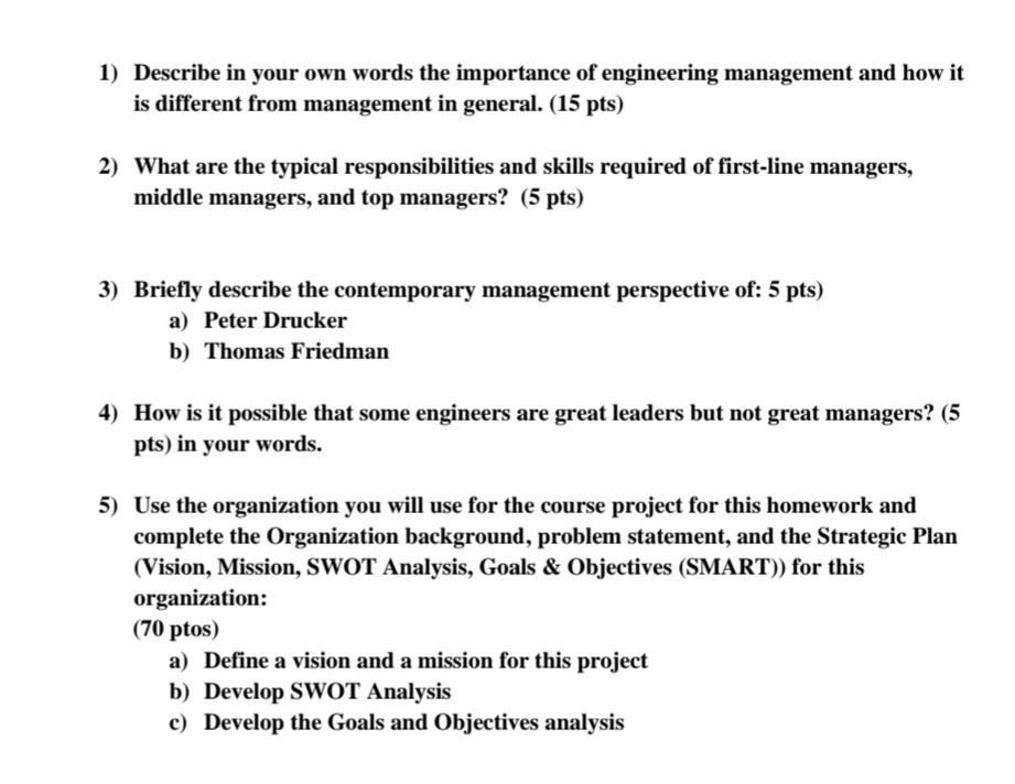 1) Describe in your own words the importance of