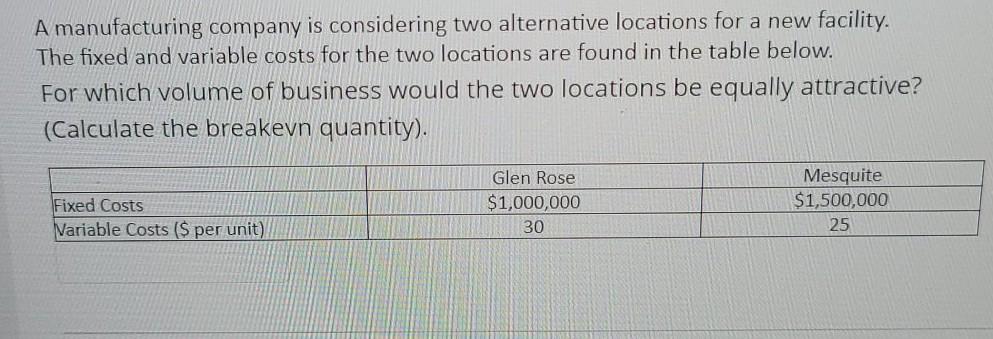 A manufacturing company is considering two