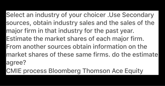 Select an industry of your choicer .Use Secondary