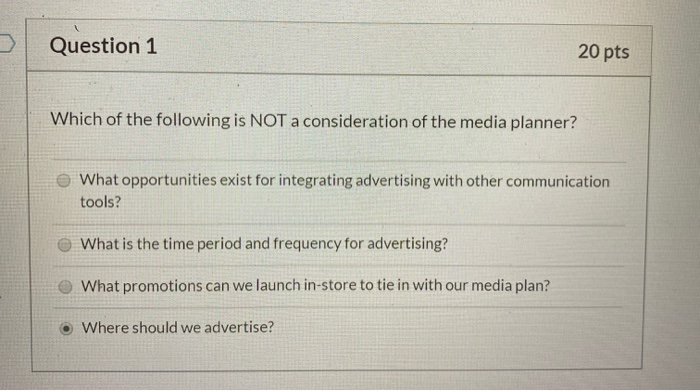 Question 1 20 pts Which of the following is NOT a