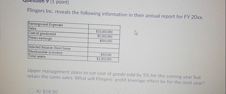 (1 point) Flingers Inc, reveals the following