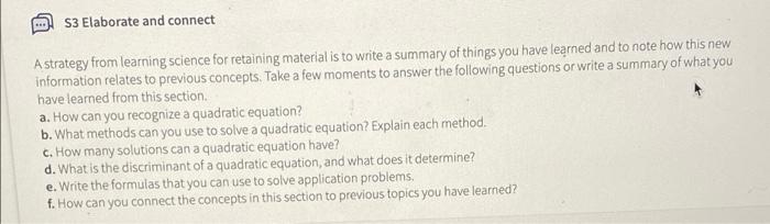 S3 Elaborate and connect A strategy from learning