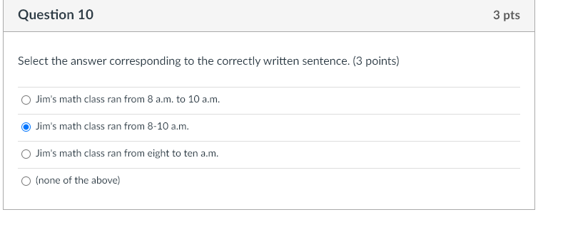 Select the answer corresponding to the correctly