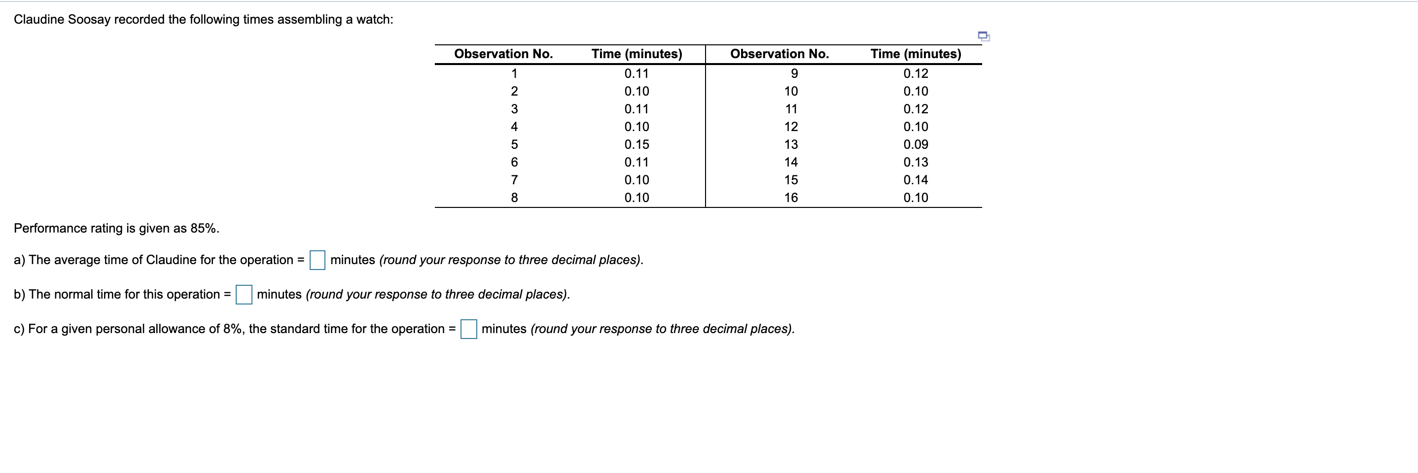 Claudine Soosay recorded the following times