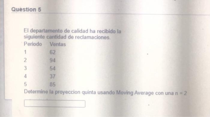 The quality department has received the following