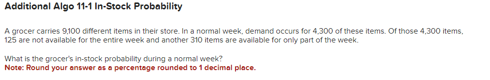 Additional Algo 11-1 In-Stock Probability A