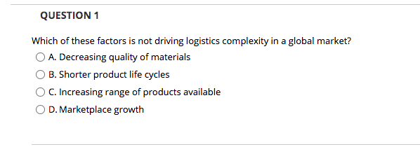 QUESTION 1 Which of these factors is not driving