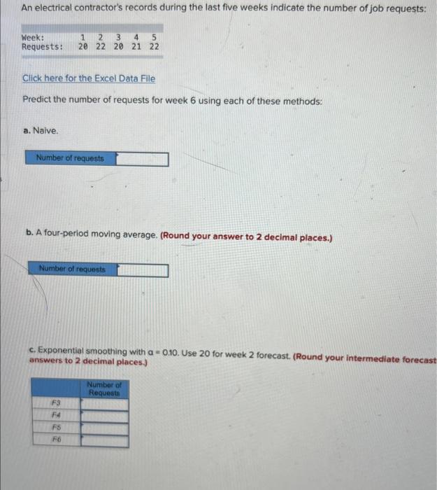 Click here for the Excel Data File Predict the
