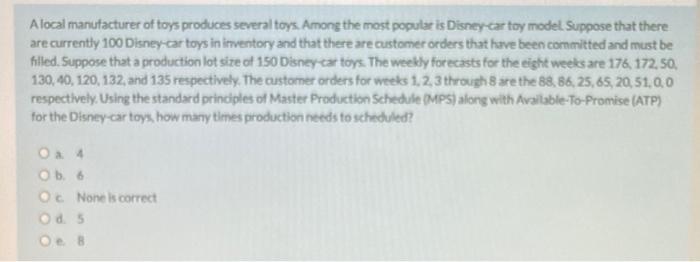 Alocal manufacturer of toys produces several