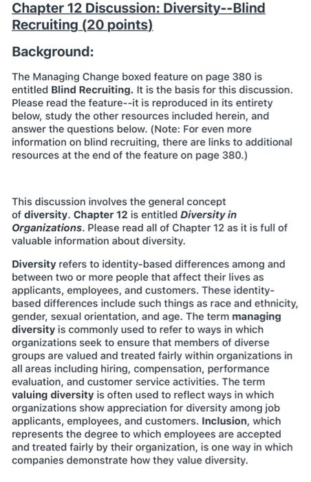 Chapter 12 Discussion: Diversity--Blind