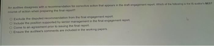 An auditee ditagrees with a recommendahon for