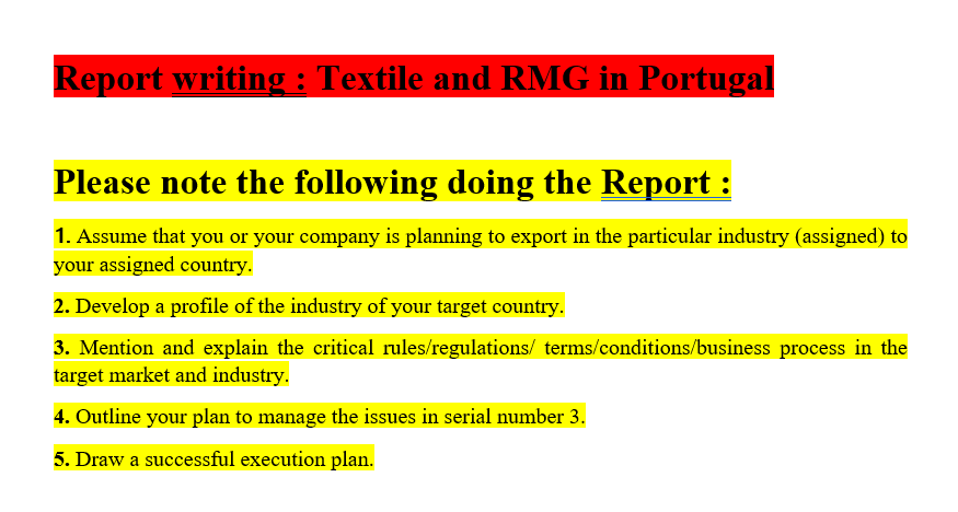 Report writing : Textile and RMG in Portugal