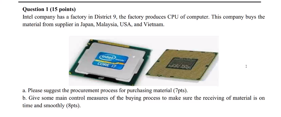 Question 1 (15 points) Intel company has a