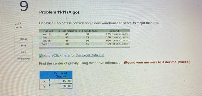 9 Problem 11-11 (Algo) Dansville Cabinets is
