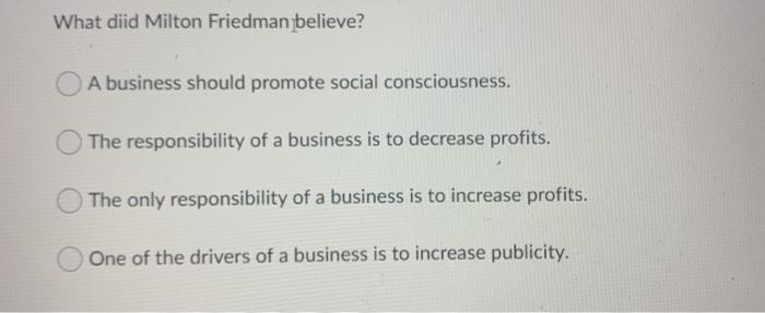 What diid Milton Friedman believe? A business