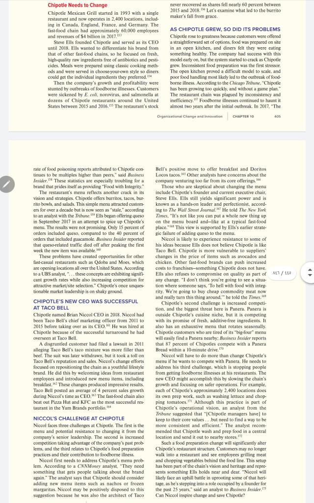 Please read the case Chipotle needs to change and