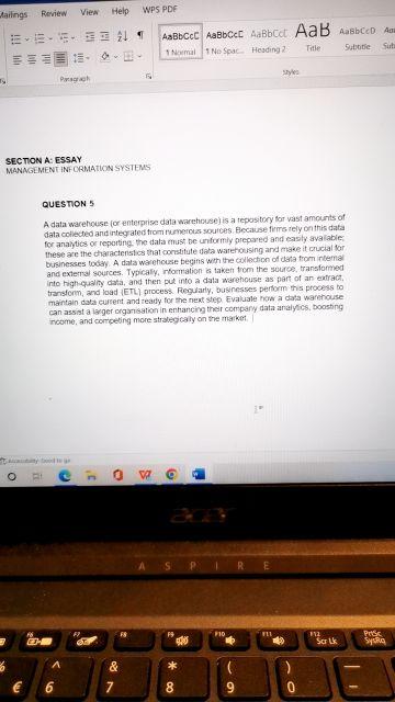 QUESTMN 5 A data warehouse (or enterprise data