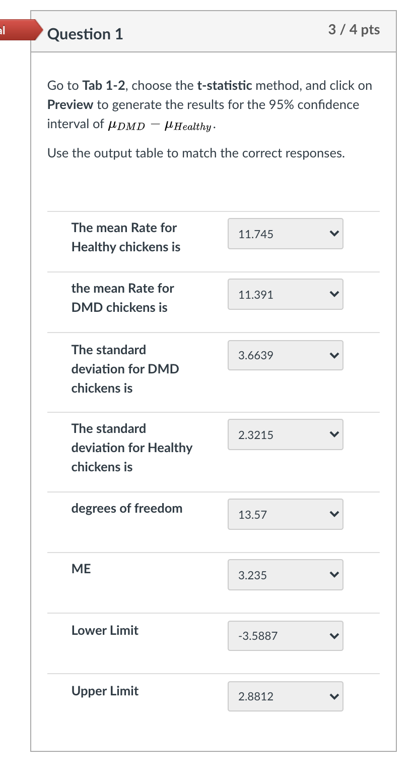 al Question 1 3/4 pts Go to Tab 1-2, choose the