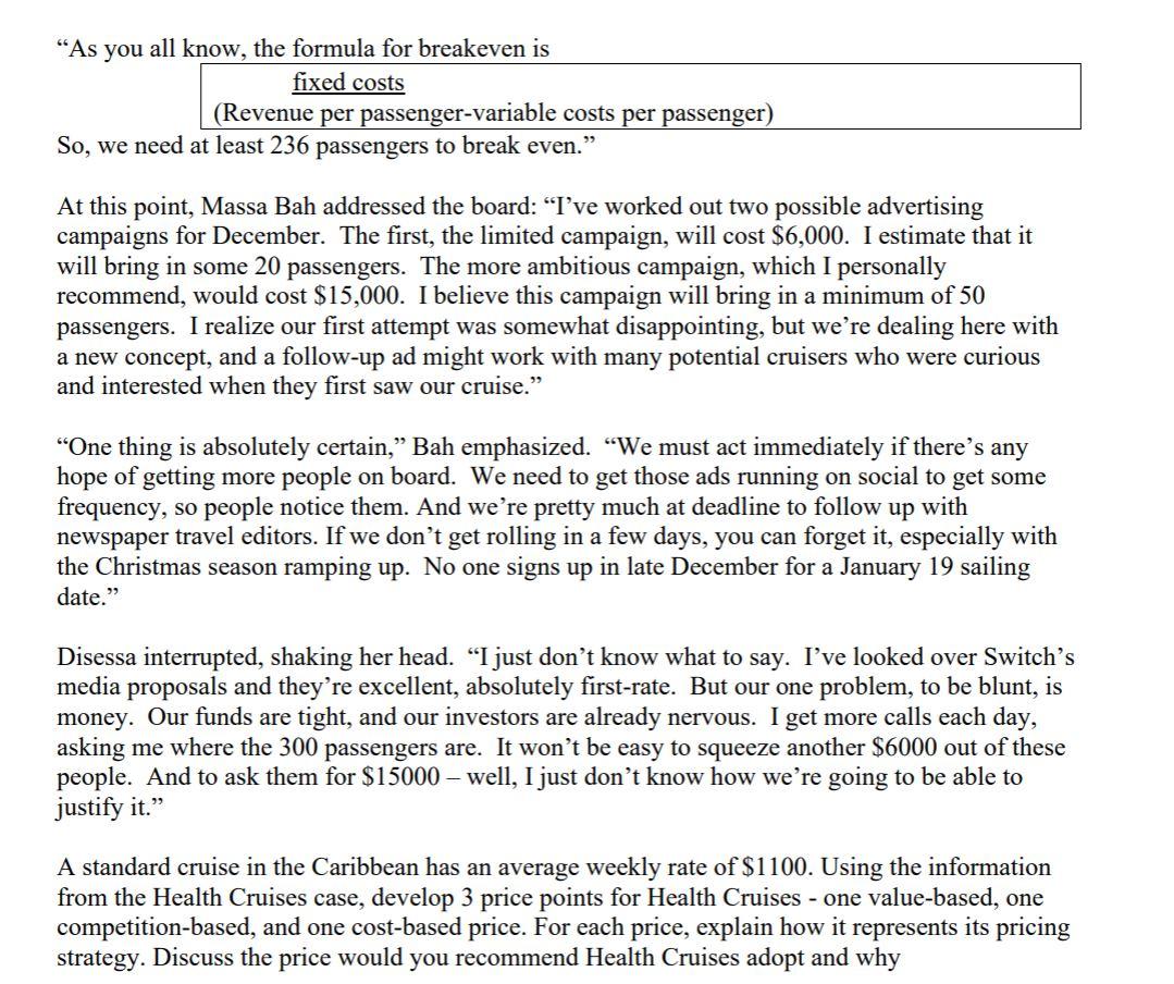 After reading Wellness Cruises Case and answer