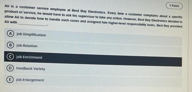 1 Point Ali is a customer service employee at