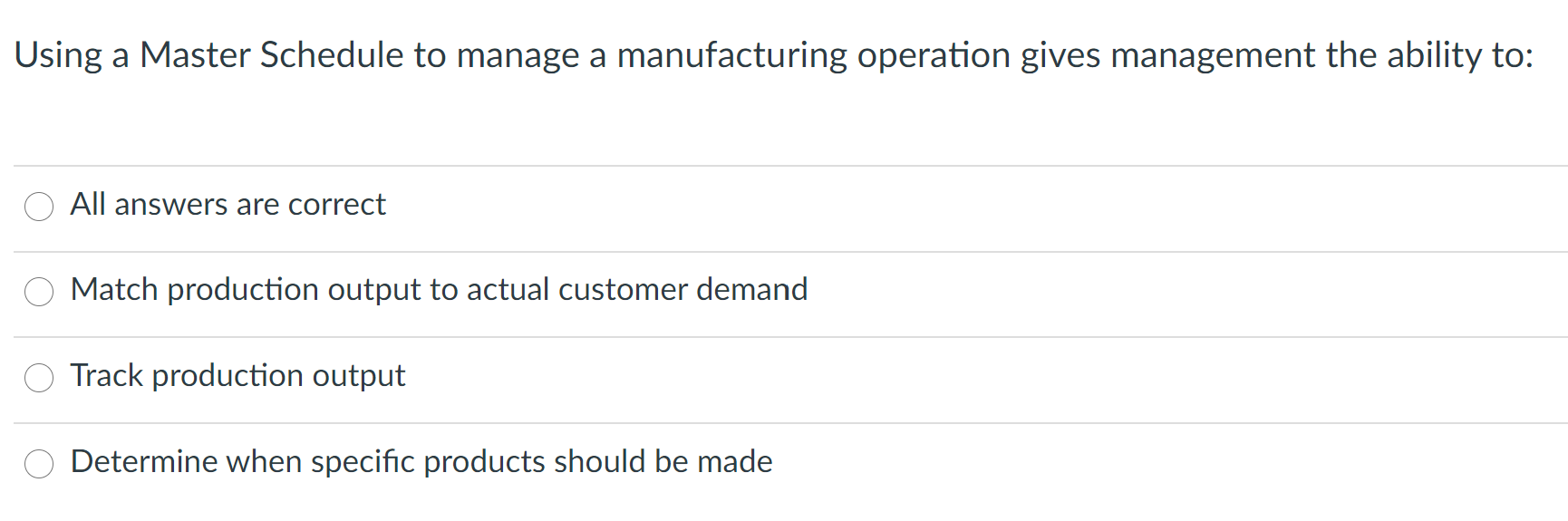 Using a Master Schedule to manage a manufacturing