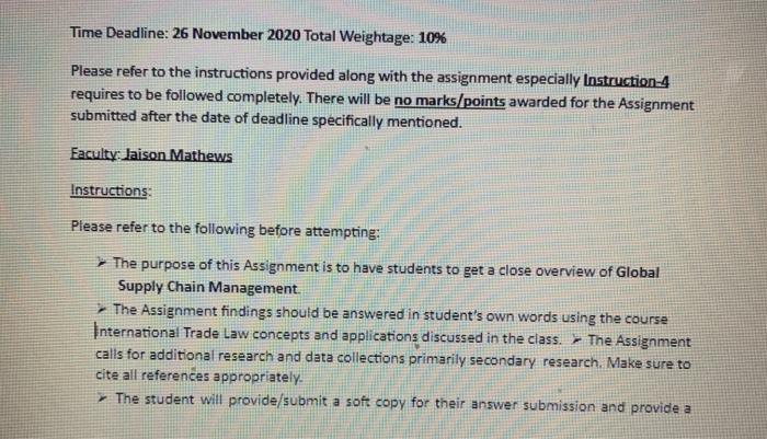 Time Deadline: 26 November 2020 Total Weightage: