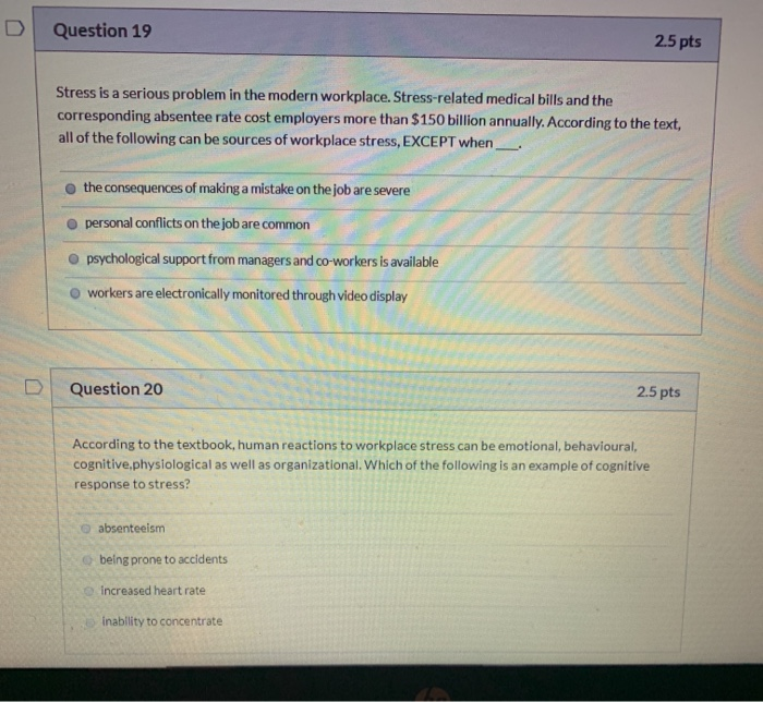 Need answers to 19 and 20. Question 19 2.5 pts