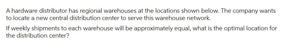 Do it ASAP A hardware distributor has regional