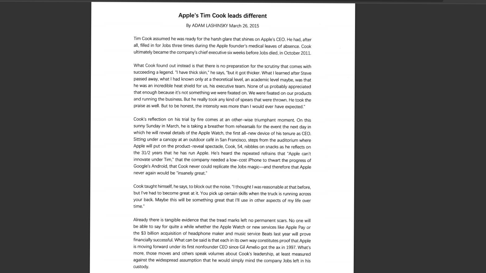 From the case study of Apple's Tim Cook leads