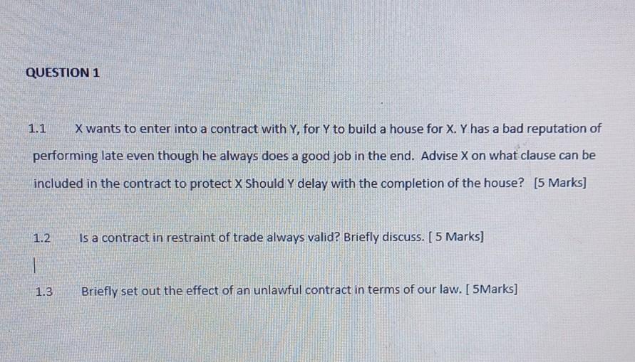 QUESTION 1 1.1 X wants to enter into a contract