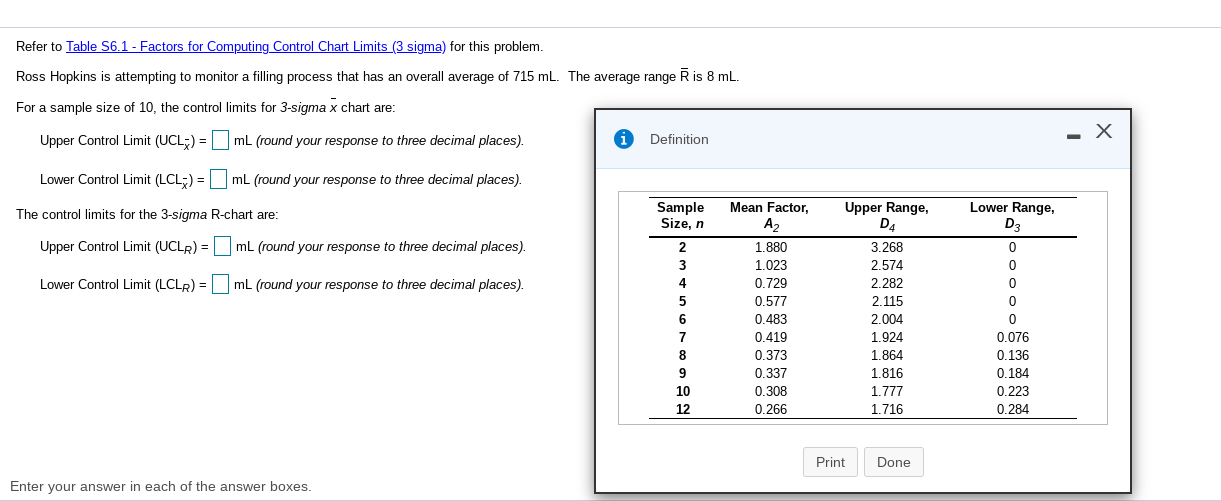 Refer to Table 56.1 - Factors for Computing