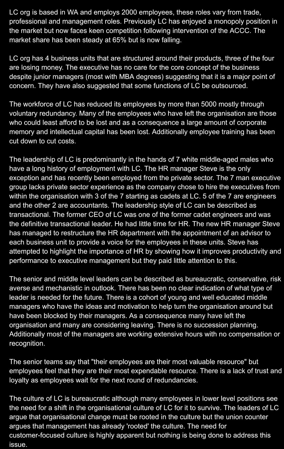 Name 5 HR issues in the case and identify the