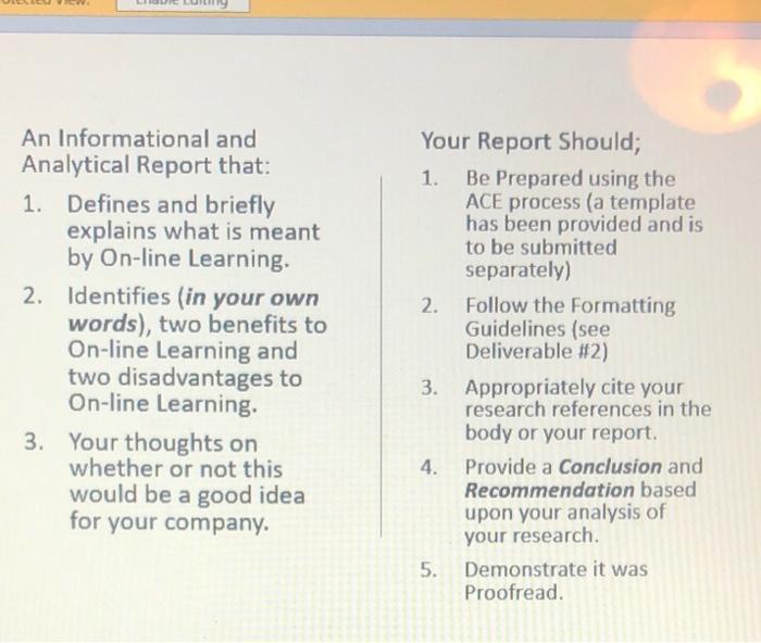 Informational and Analytical Report Assignment: